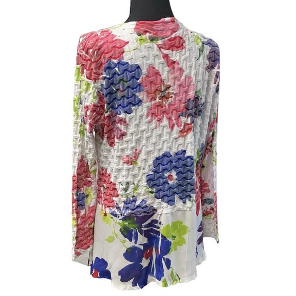 CUBISM Blouse Button Up Floral On White Long Sleeve Ruched - Picture 5 of 10